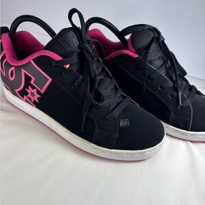 DC Women's Black Sneakers with Pink Accents
